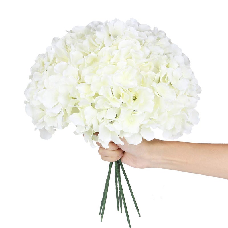 Exoment Silk Hydrangea Heads with Stems,Ivory White Artificial Flower Heads DIY Wedding Centerpiece Home Party Baby Shower Decor (10, Ivory White) - Image 2